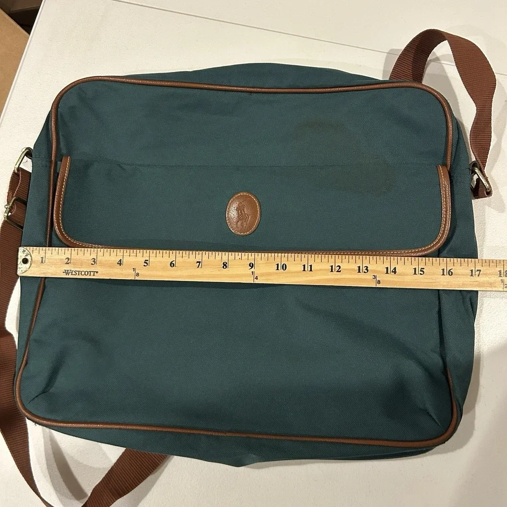 Vintage POLO RALPH LAUREN Shoulder Messenger Bag Green Canvas Laptop Bag EUC